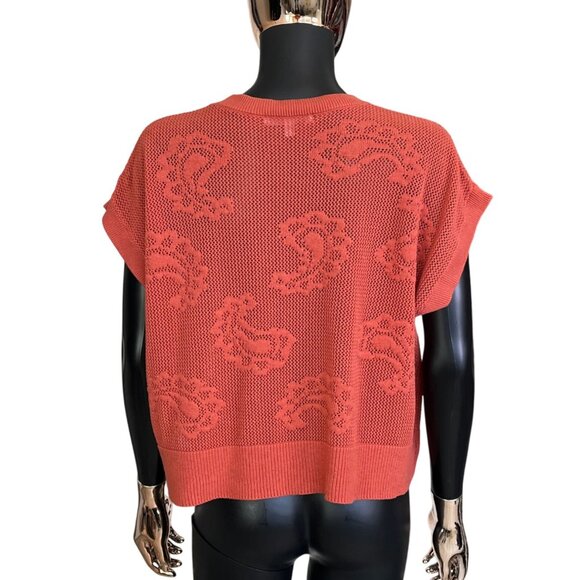 DR2 100% Cotton Paisley Open-Stitch Sweater Tank Size Medium Brick Orange EUC - Picture 5 of 13